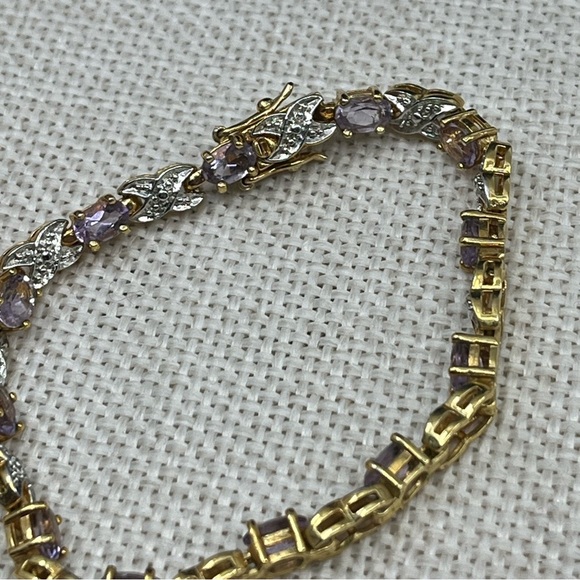 Vintage Gold Over Sterling Silver Bracelet – Amethyst & CZ Accents – 7.25” - Picture 13 of 17